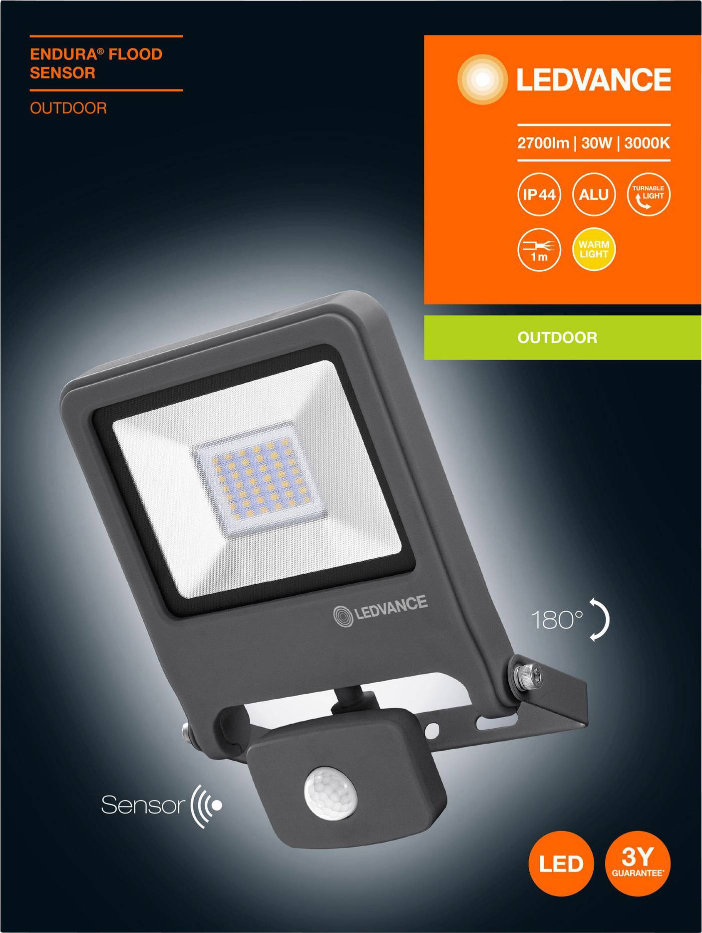 LEDVANCE ENDURA® FLOOD Sensor Warm White L 4058075239548 LED outdoor floodlight (+ motion detector) 30 W Warm white