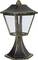 A rustic, bronze-coloured outdoor lantern with clear glass panels. Perfect for decorative garden lighting.