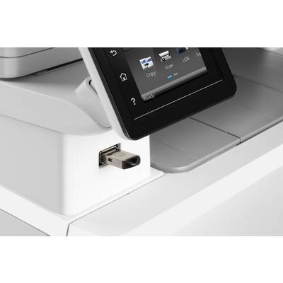 A printer with a USB port and touchscreen control panel displays the options 'Copy', 'Scan', and 'USB'.