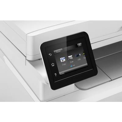 The image shows a multifunction printer control panel with options for 'Copy', 'Scan', and 'USB', in standby mode.