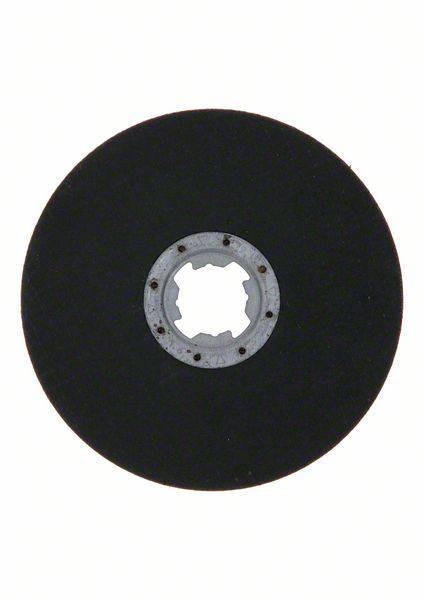 'Black grinding disc with a central bore and star-shaped interior, suitable for industrial or craft applications.'