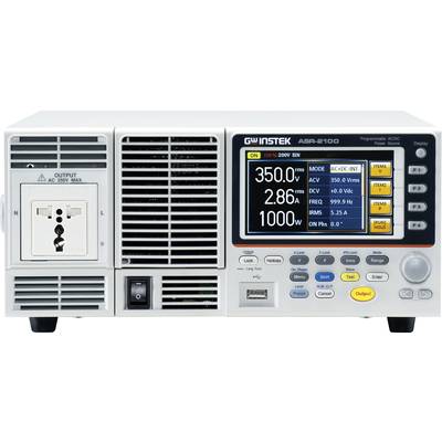 A GW Instek ASR-2100 programmable power supply with digital display shows voltage (350 V), current (2.86 A) and frequency (60 Hz).