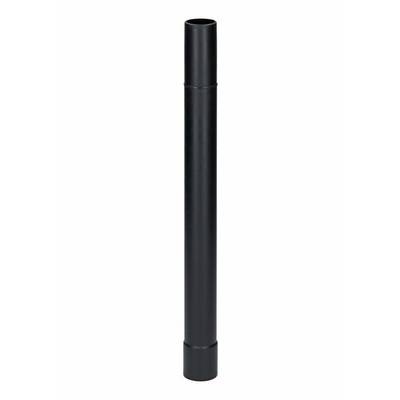 A long, black cylindrical metal rod against a white background.