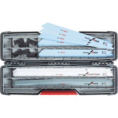 Sabre Saw Blade Set in Case, Bosch Brand. Contains 'flexible for Metal' and 'basic for Wood and Metal' blades in various sizes.