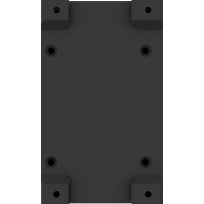 Black rectangular metal plate with rounded corners and multiple holes for screw mounting.