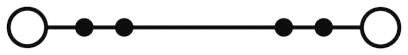 A black line with five circles, two large ones at the ends and three small ones in the middle, which could represent a distance or length.