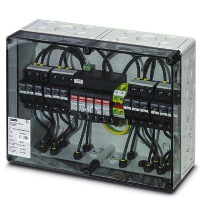 An electrical control cabinet with multiple fuses and cable connections in a metal enclosure, suitable for industrial electrical applications.