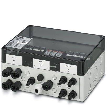 An electrical distribution board with multiple connections and fuses, labelled 'MPPT1'.