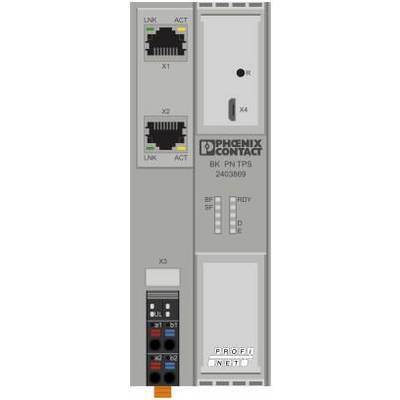 Phoenix Contact BK PN TPS 2403869 Industrial Bus Coupling Module with Ethernet Ports, Status Indicators and Profinet Compatibility.