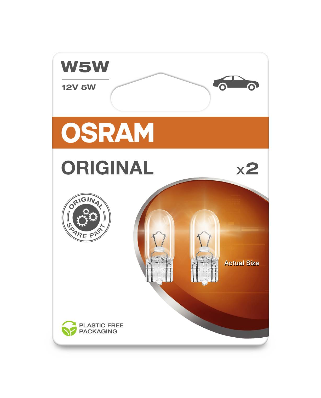 'OSRAM Original W5W 12V 5W' Automotive Bulbs, 2 Pieces, Plastic-Free Packaging, Replacement Part, Suitable for Cars.