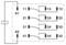 Electrical circuit diagram of a relay with contacts 11-14, 21-24, 31-34, 41-44. Connects A1 to A2 by closing the switches.