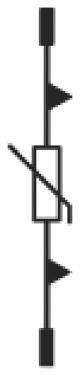 Symbol of an overcurrent trigger with contact closure in the middle and two triangles indicating a protective function.