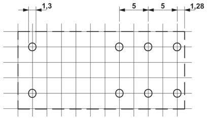 Rectangular grid structure with round points, evenly distributed. Labels show distances of 1, 3 and 5 units in two directions.