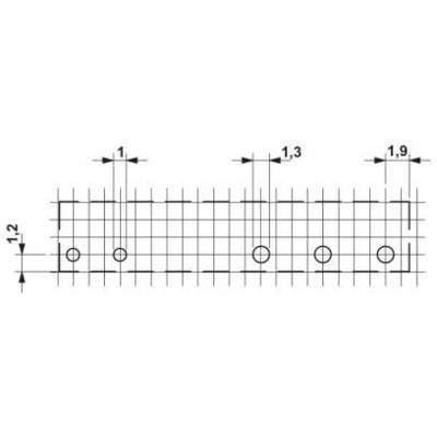 A technical drawing shows a rectangular component with specific dimensions: 1.1, 1.3 and 1.9 in horizontal sections and 1.2 vertically.