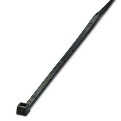 A black plastic cable tie, suitable for bundling and securing cables or other items.