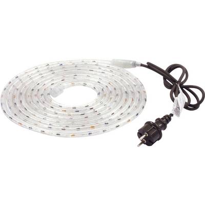 Translucent LED light tube with colourful lights and black power cable.