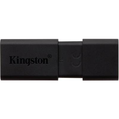 A black USB stick with a printed 'Kingston' logo, half opened and showing the USB connection.