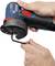 A hand is holding a blue Bosch cordless cutter with a black cutting tool, ready for use.