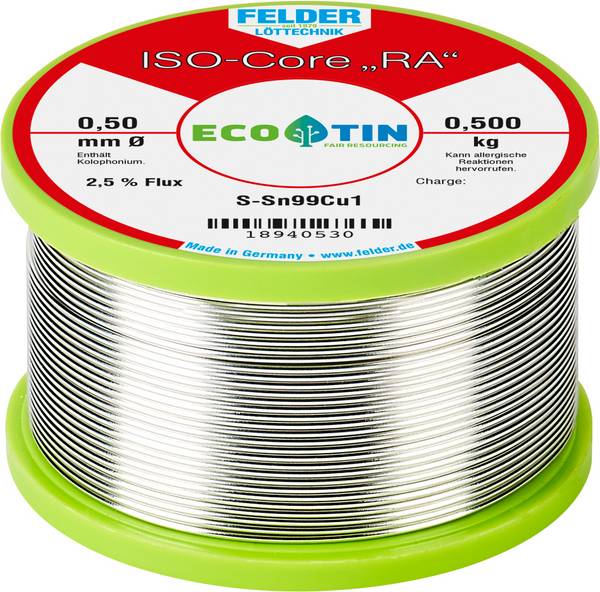 Felder ISO-Core "RA" Sn99Cu1 Solder, lead-free Reel Sn99,3Cu0,7 0.500 kg 0.5 mm