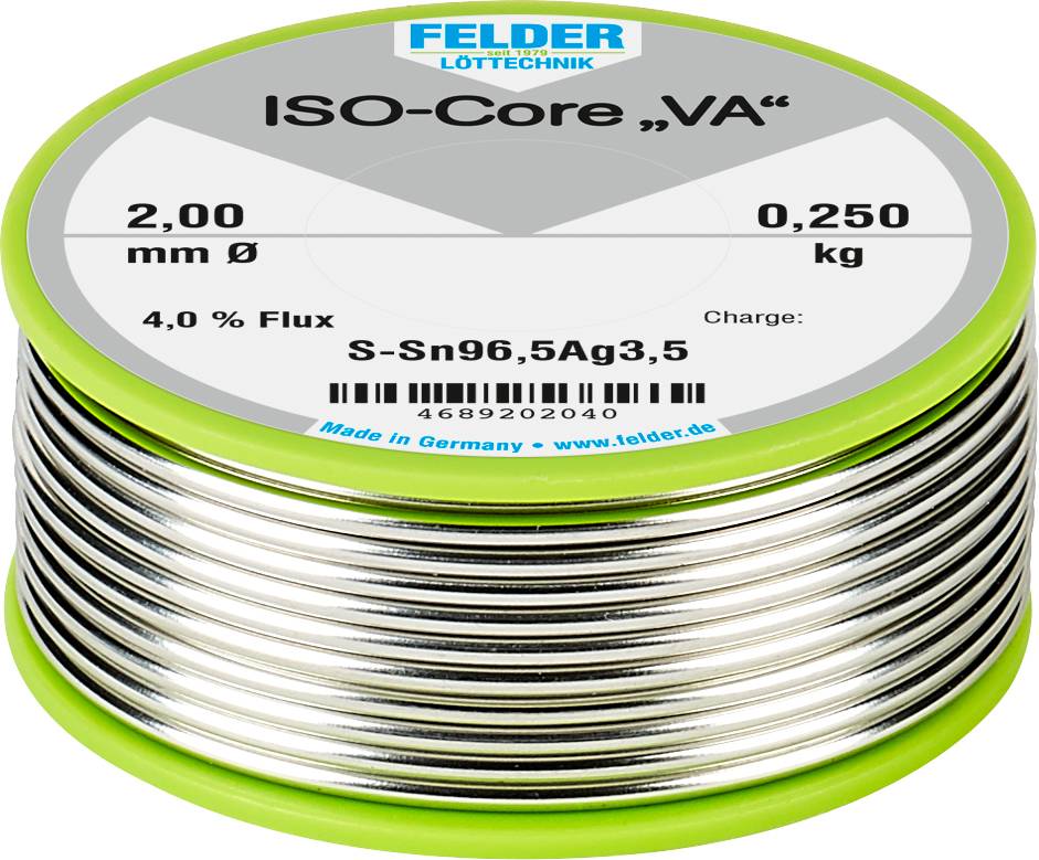 s Étain à souder Felder Löttechnik ISO-Core VA 4689202040 Sn96.5Ag3.5 bobine 0.250 kg 2 mm 1 pc 