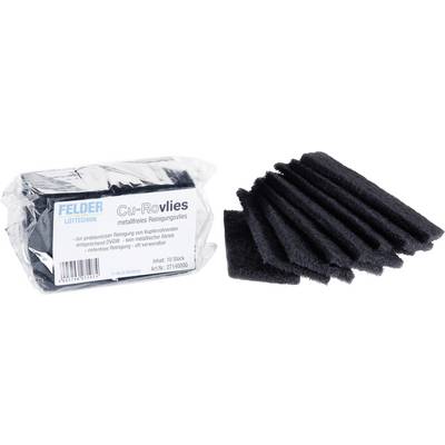 Packed and laid out metal cleaning wipes by Felder Löttechnik. 10 black fleece pieces for cleaning and metal care.