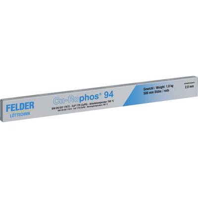 Product image of a FELDER LOTTECHNIK Solderbophos 94 soldering rod package, labeled 500 mm rods, 1.0 kg, 2.0 mm diameter.