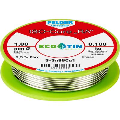 Felder Löttechnik ISO-Core "RA" Sn99Cu1 Solder, lead-free Reel Sn99,3Cu0,7  0.100 kg 1 mm
