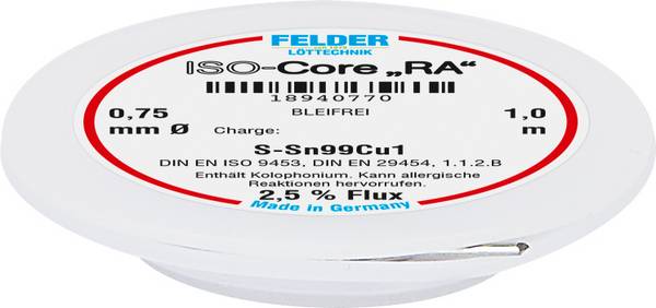 Felder ISO-Core "RA" Sn99Cu1 Solder, lead-free Reel Sn99,3Cu0,7 0.75 mm
