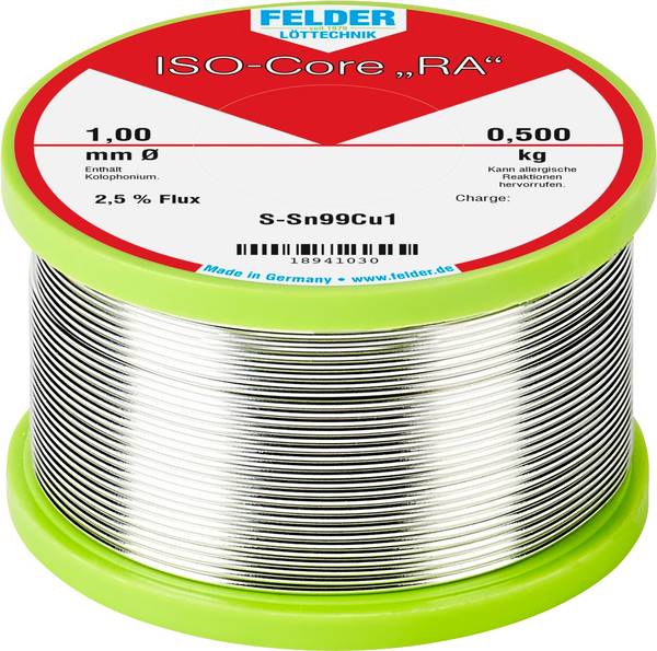 Felder ISO-Core "RA" Sn99Cu1 Solder, lead-free Reel Sn99,3Cu0,7 0.500 kg 1 mm