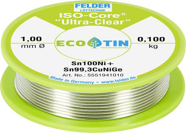 Felder ISO-Core "Ultra-Clear" Sn100Ni+ Solder, lead-free Reel Sn99,25Cu0,7Ni0,05 0.100 kg 1 mm