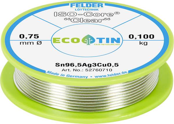 Felder ISO-Core "Clear" SAC305 Solder Reel Sn96,5Ag3Cu0,5 0.100 kg 0.75 mm