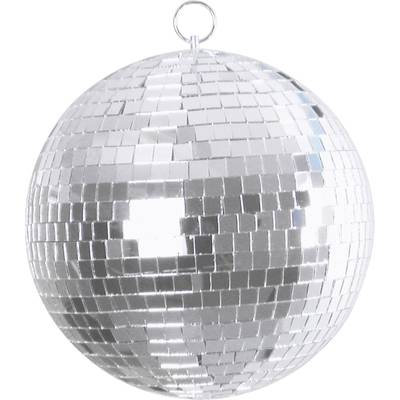 A silver disco ball with reflective tiles that scatter light in different directions.