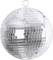 A silver disco ball with reflective tiles that scatter light in different directions.