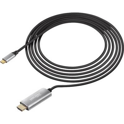 USB-C to HDMI cable, black, coiled. One plug has a metallic housing with the 'UGREEN' imprint.