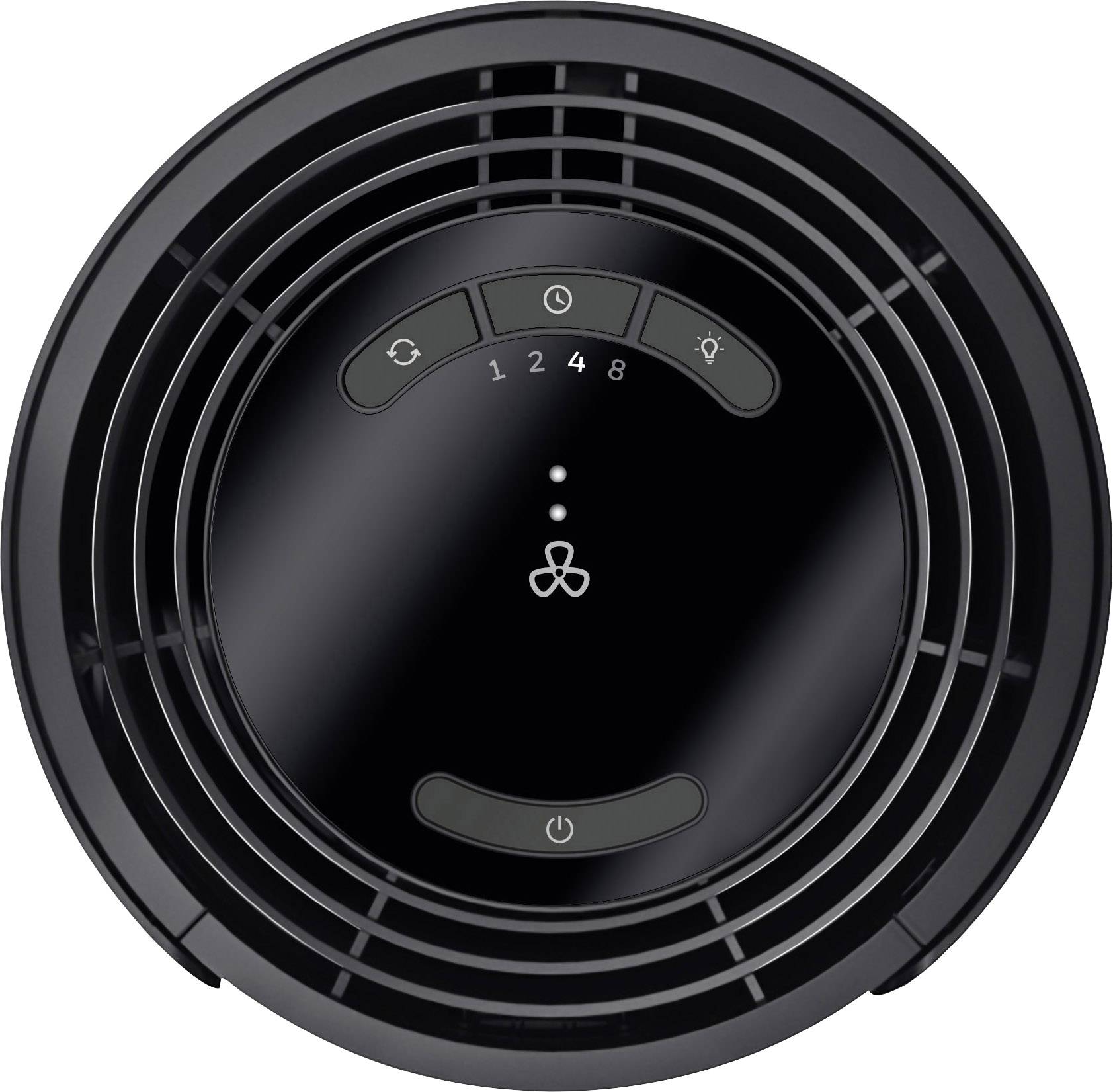 'Air purifier viewed from above with control panel: Buttons for various modes and timer settings'