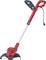 Red electric lawn trimmer with ergonomic handle and cable, suitable for precise edging and cutting small areas.