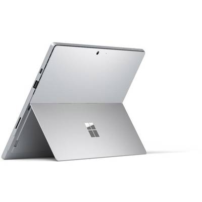 A silver tablet with an integrated stand, with the logo of a well-known tech company on the back.