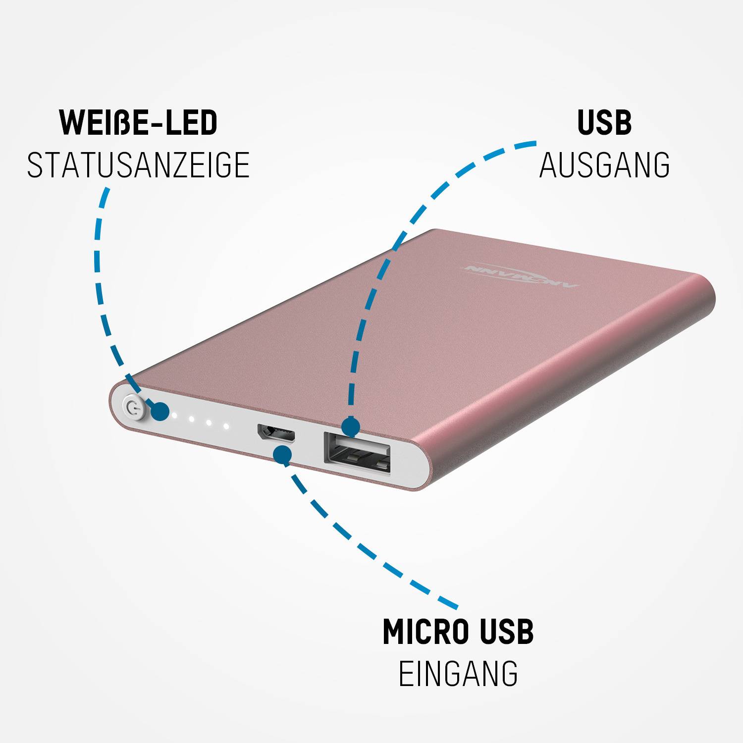 Ansmann 4Ah Power bank 4000 mAh Smart IC LiPo Micro USB, USB Rose Status display-9