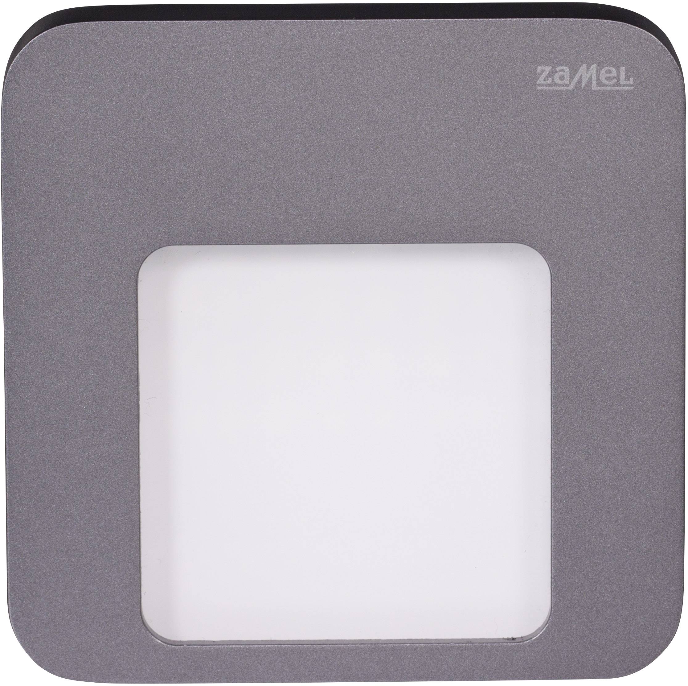 Square wall light with a grey frame and a white, illuminated centre, suitable for modern interiors.