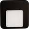 A square, black LED night light with bright, white light in the centre, suitable for wall mounting.