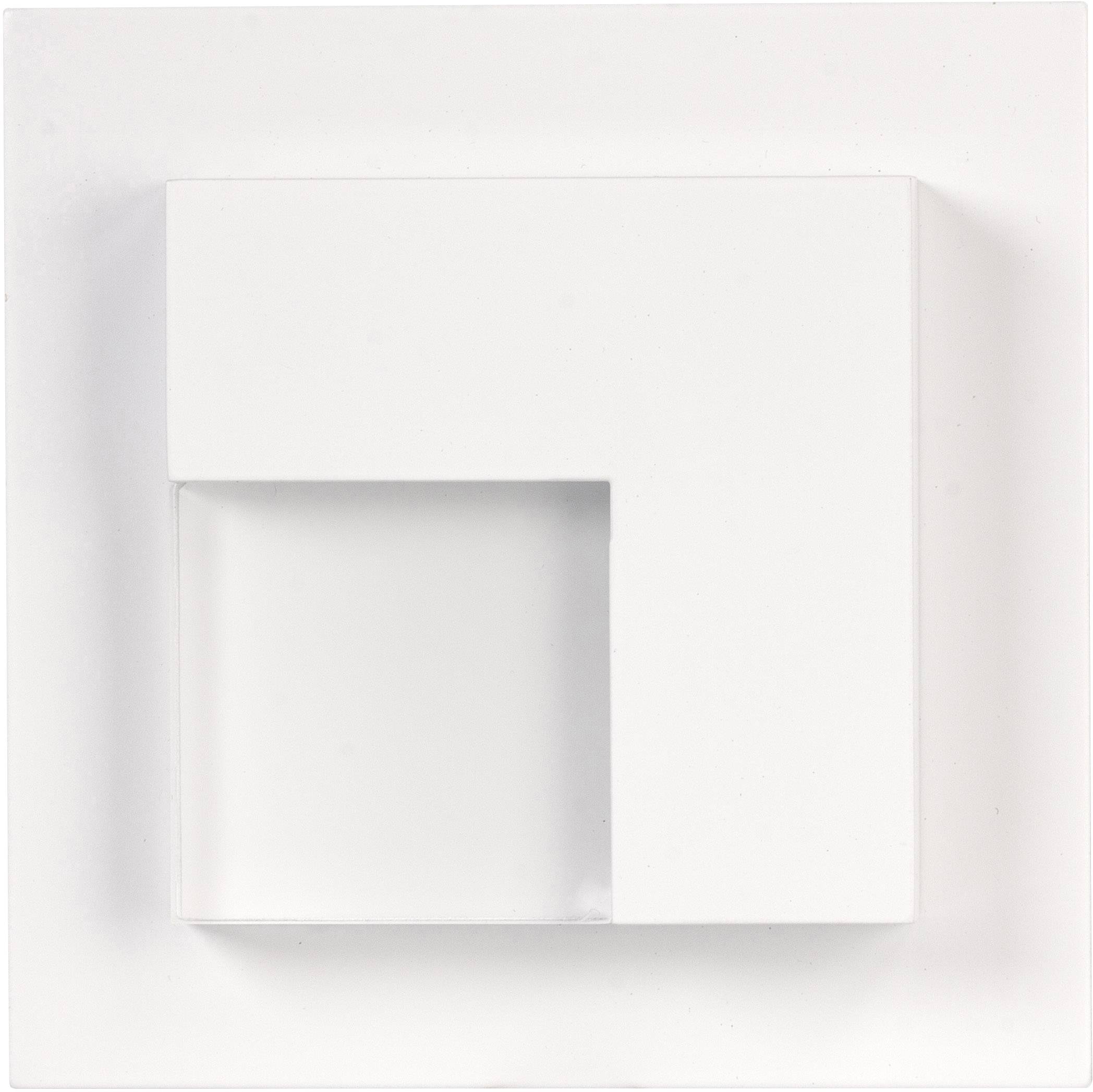 A white, rectangular LED wall light design with a square cut-out in the centre, emphasising modern architecture.