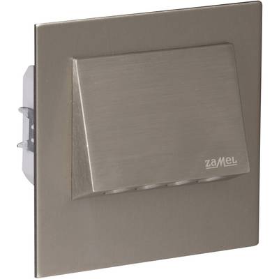 Metallic motion sensor with bevelled front surface, suitable for wall mounting, with the 'Zamel' logo printed bottom right.