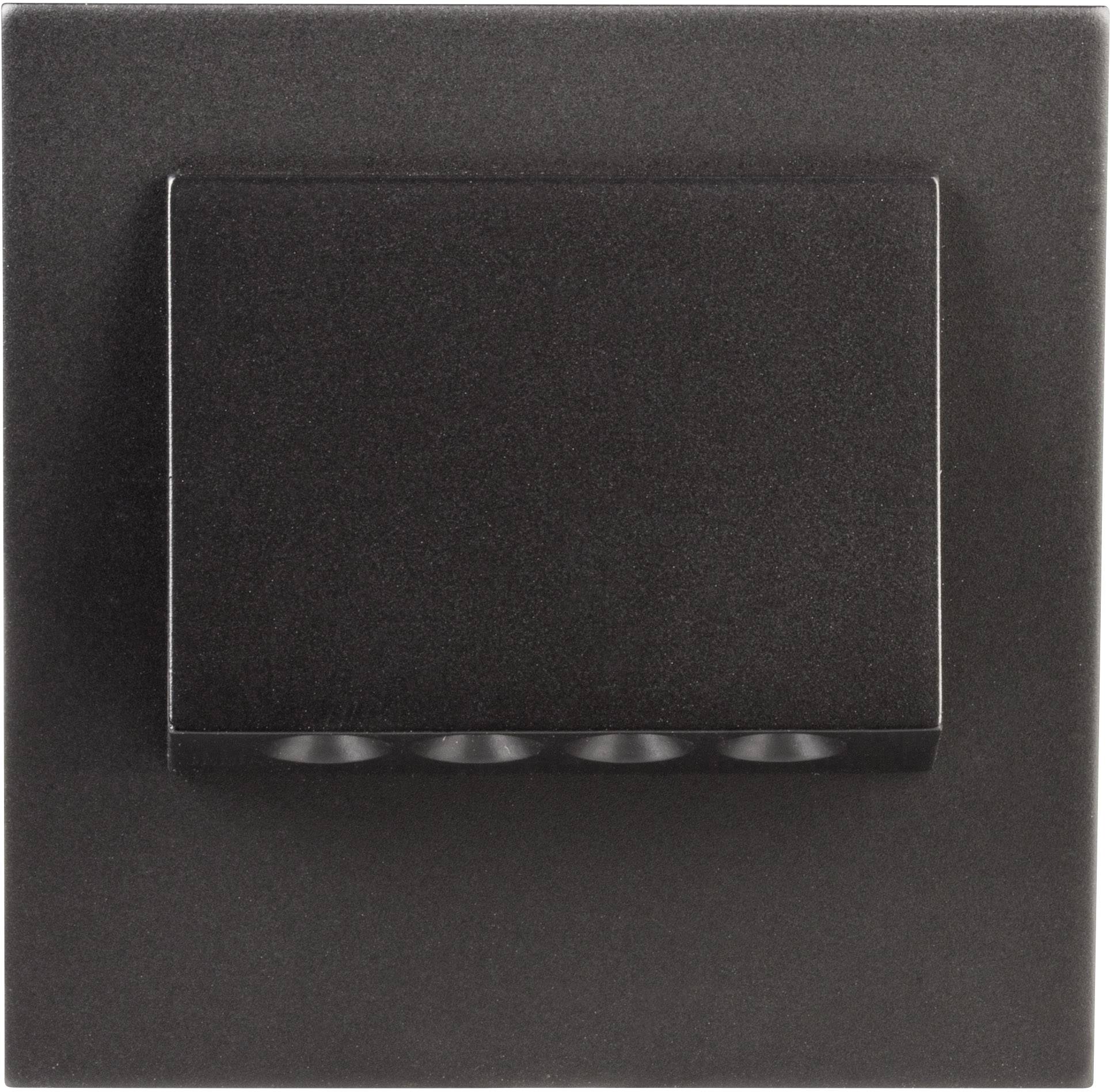 A rectangular, black wall radiator with four LEDs visible beneath it.