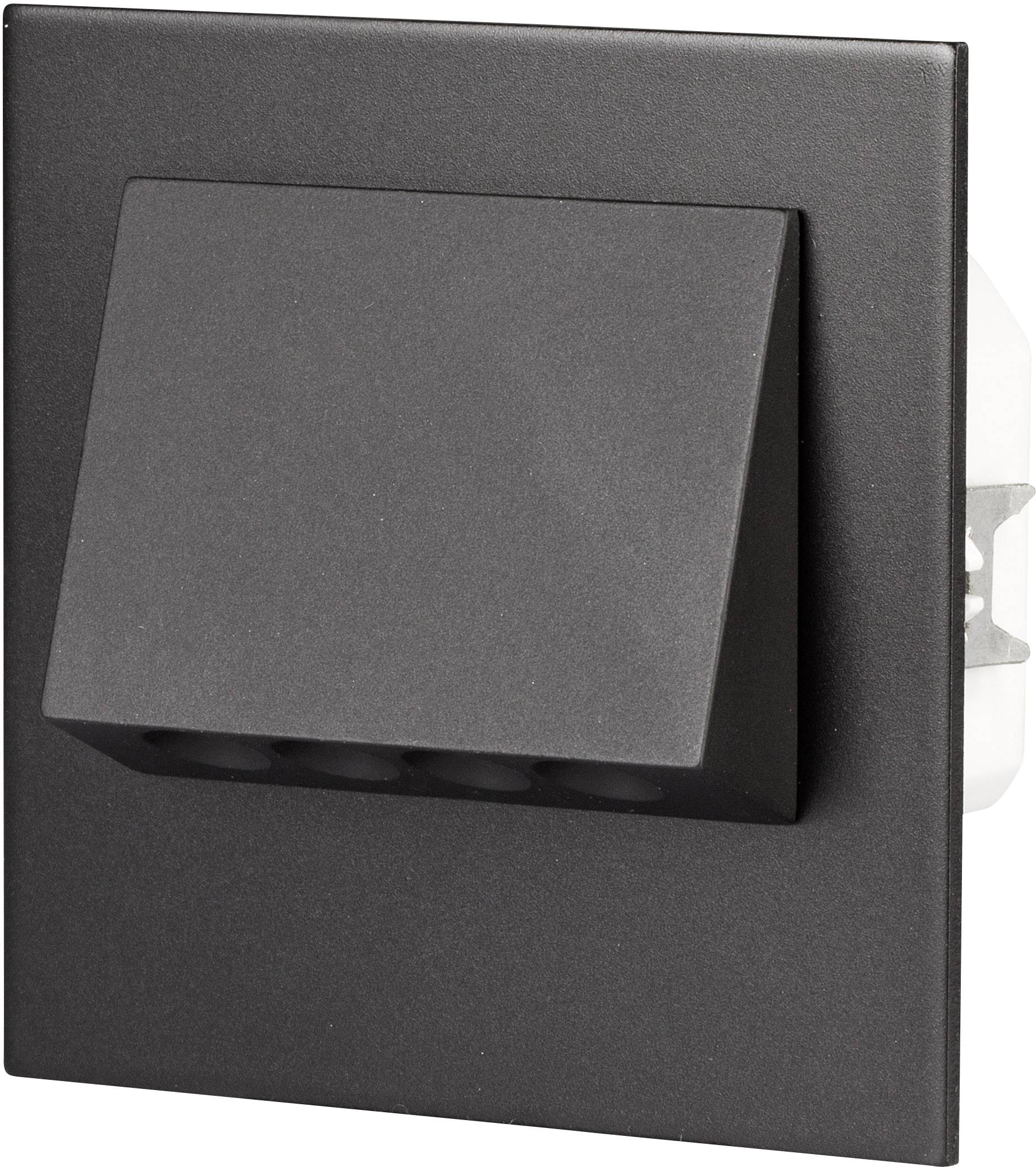A rectangular, black recessed wall light with a bevelled front, suitable for indirect lighting in interior spaces.