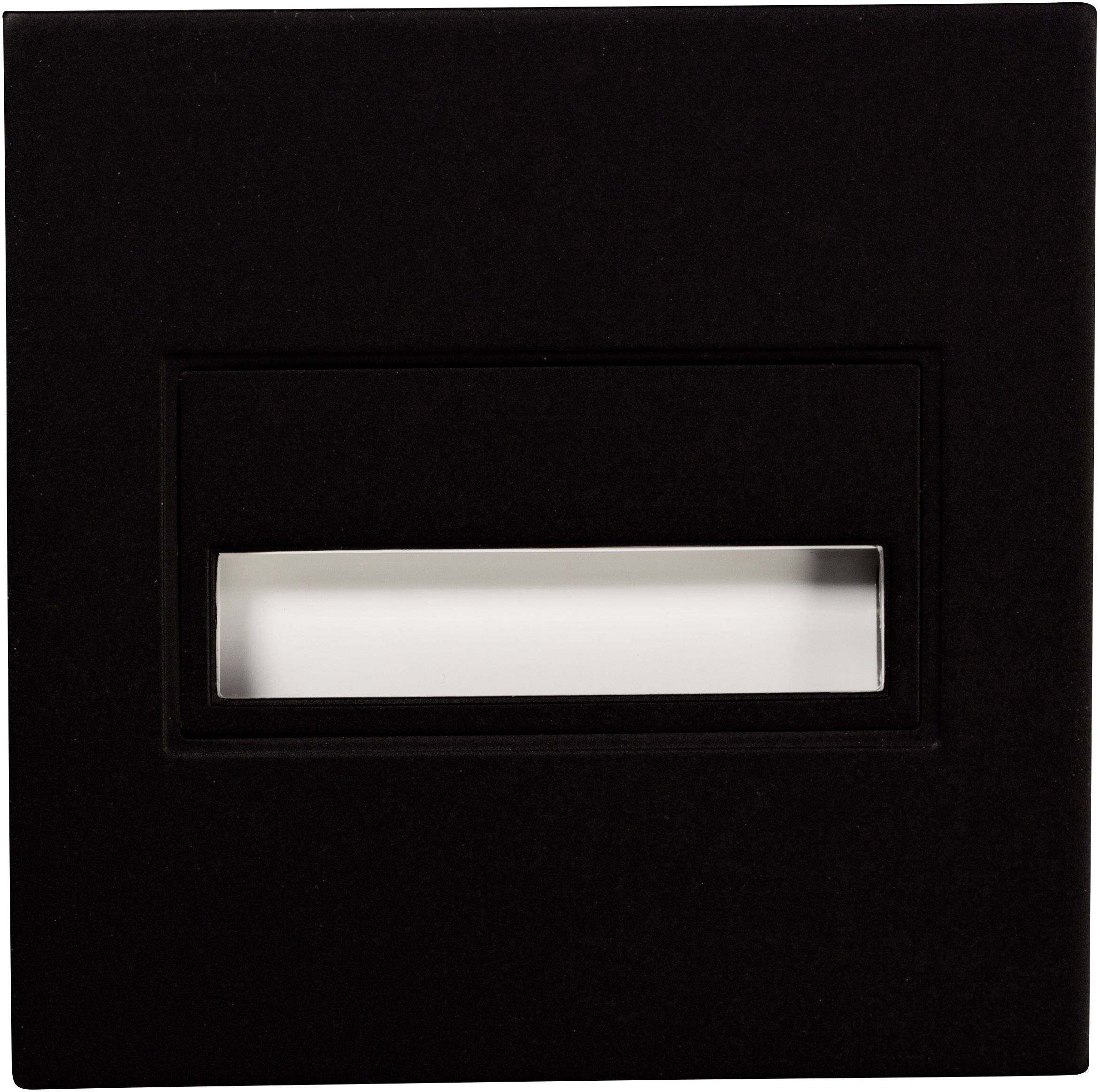 A black rectangular light switch with a central white area, likely used to control the lighting in a room.