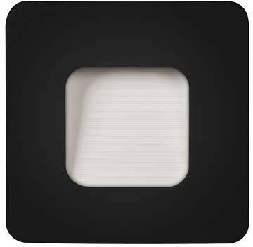 A black square light switch with a white, slightly recessed central section, surrounded by a matte frame.