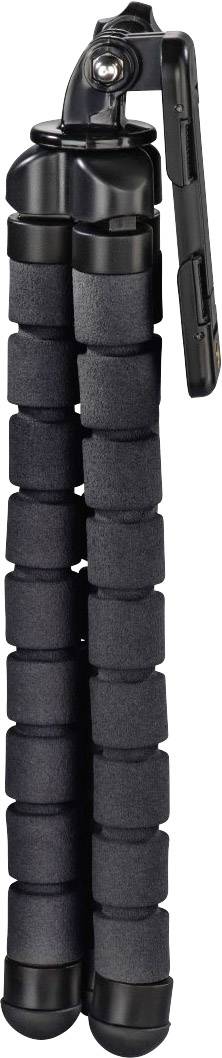 Black flexible tripod with bendable legs and smartphone mount, perfect for photography in variable positions.