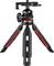 A black and red table tripod with adjustable legs and a swivel joint for camera mounting.