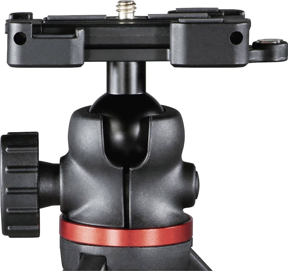 A tripod head with ball joint and quick-release plate, suitable for mounting cameras and other equipment.