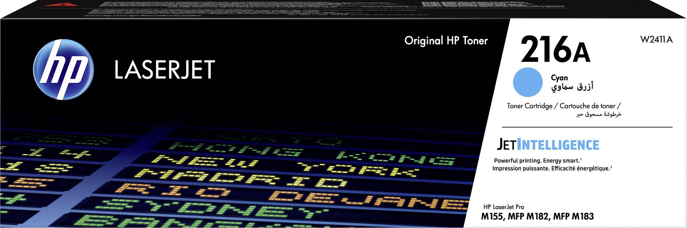 HP LaserJet printer cartridge, Model 216A, Cyan colour, compatible with HP laser printers M155, MFP M182, MFP M183.